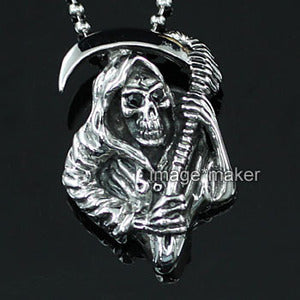 Halloween Grim Reaper Skull Stainless Steel Mens Pendant Necklace MP003