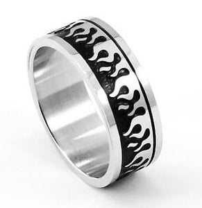 Silver & Black Gothic Flame Stainless Steel Ring MR055