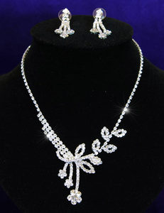 Bridal Wedding Flower Crystal Necklace Earrings Set XS1026