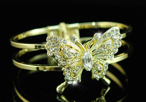 Butterfly Clear Crystal Gold Plated Cuff Bangle Bracelet XB016
