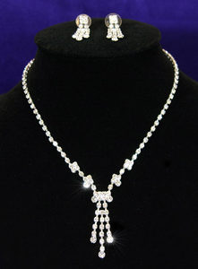 Clear Crystal Rhinestone Necklace Earrings Set XS1046