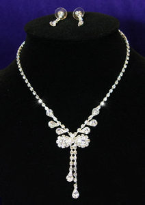 Bow Crystal Rhinestone Necklace Earrings Set XS1052