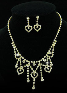 Hearts Crystal Gold Plated Necklace Earrings Set XS1093