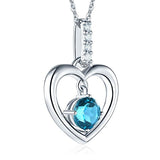 Fine 14K White Gold London Blue Topaz Heart Pendant Necklace 0.04 Ct Diamond