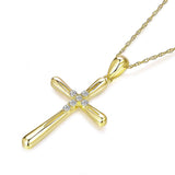 14K Yellow Gold Cross Pendant Necklace 0.13 Ct Diamonds