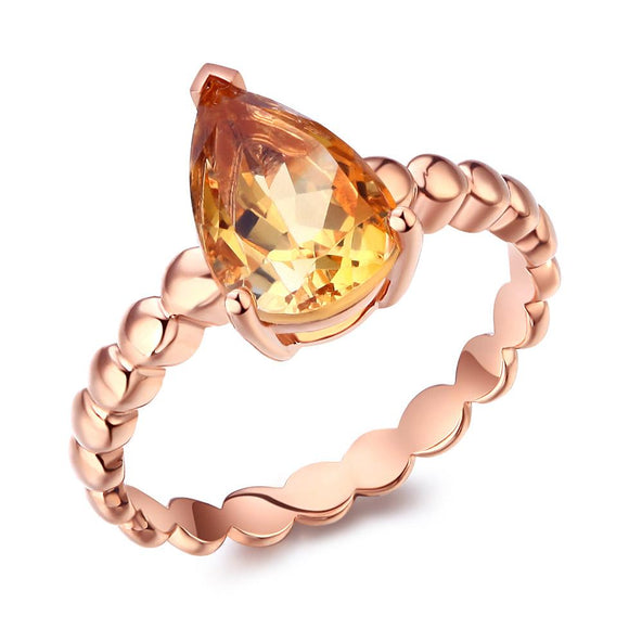14K Rose Gold Wedding Engagement Solitaire Ring 1.6 Ct Pear Citrine