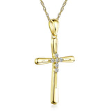 14K Yellow Gold Cross Pendant Necklace 0.13 Ct Diamonds
