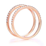 Solid 14K Rose Gold Wedding Ring Double Band 0.18 Ct Diamond 585 Fine Jewelry