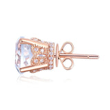 Vintage Style 14K Rose Gold Stud Clear Topaz Earrings Natural 0.12 Ct Diamonds