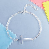 Solid 925 Sterling Silver Bracelet Cross Religious and Wedding Gift Classic XFB8007