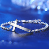 Solid 925 Sterling Silver Bracelet Cross Religious and Wedding Gift Classic XFB8007