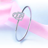 Heart Lock Dancing Stone Bangle Solid 925 Sterling Silver Good for Bridal Bridesmaid Gift XFB8011