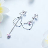 925 Sterling Silver Dangle Drop Pink Heart Earrings XFE8152