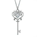 Love Heart Key 925 Sterling Silver Pendant Necklace Vintage Style 1.5 Carat Created Diamond XFN8086