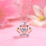 0.3 Carat Moissanite Diamond Dancing Stone Heart Crown Necklace 925 Sterling Silver MFN8145