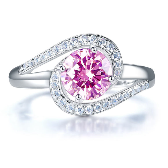 Twist Curl 925 Sterling Silver Wedding Engagement Ring 1.25 Ct Fancy Pink Created Diamond XFR8244