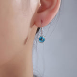 Dangle 14K White Gold Swiss Blue Topaz Earrings Natural 0.298 Ct Diamonds KE7006