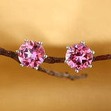 14K White Gold Stud 2.5 Ct Natural Pink Topaz Earrings 6 Claws Prong Classic KE7007