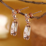 Dangle 14K Rose Gold 3.5 Ct Clear Pear Topaz Earrings Natural 0.07 Ct Diamonds KE7013