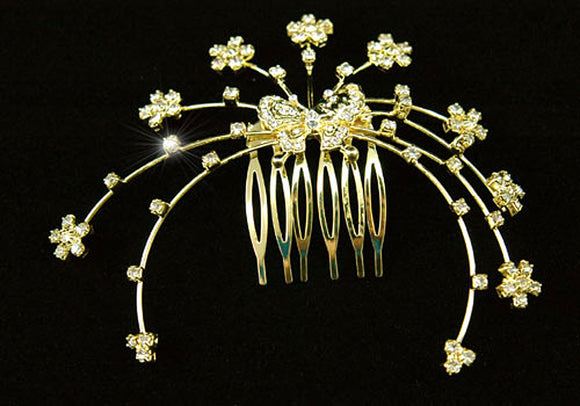 Bridal Wedding Butterfly Crystal Gold Plated Hair Comb XT1106