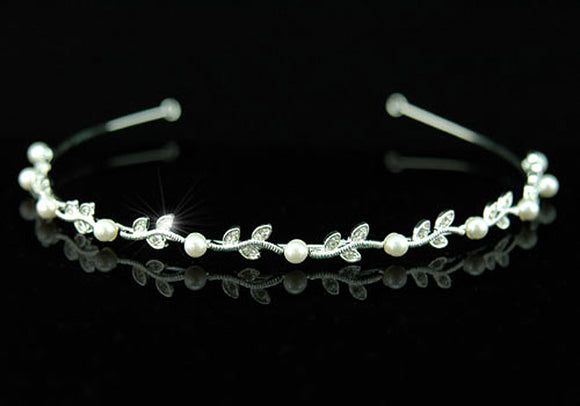Bridal Clear Crystal Faux Pearl Headband Tiara XT1216
