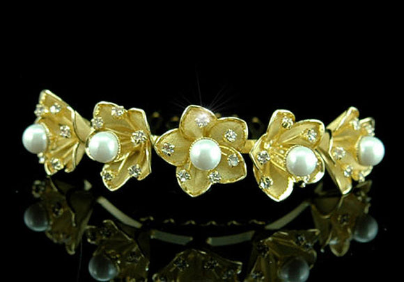 Bride / Flower Girl Crystal Pearl Gold Plated Tiara Comb XT1316