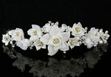 Handmade Wedding White Flower Satin Crystals Tiara XT1336