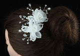 Bridal Handmade White Flower Satin Crystal Hair Comb XT1384