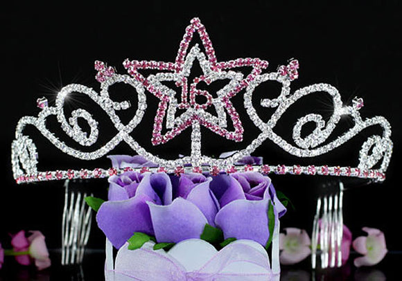 Sweet 16 Pink Crystal Star Quinceanera Tiara XT1556