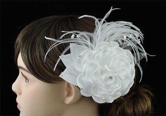 Bridal Wedding Fascinator White Feather Handmade Hair Flower XT1632