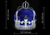 Men's Blue Velvet Deluxe Imperial Medieval Fleur De Lis Silver Full King Crown XT1727