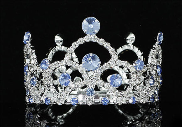 Flower Girl / Baby Crystal Full Circle Round Blue Mini Crown Tiara XT1764