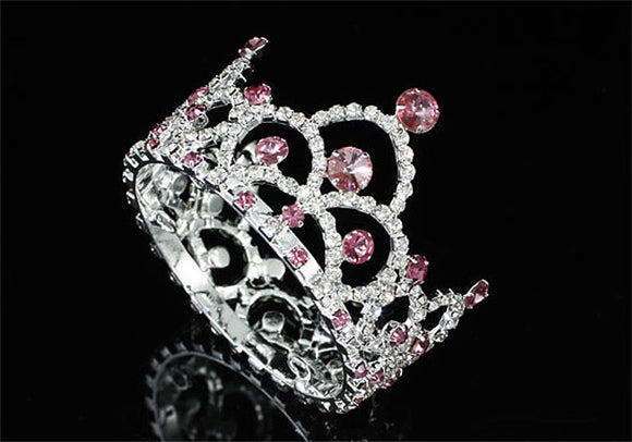 Flower Girl / Baby Crystal Full Circle Round Pink Mini Crown Tiara XT1765