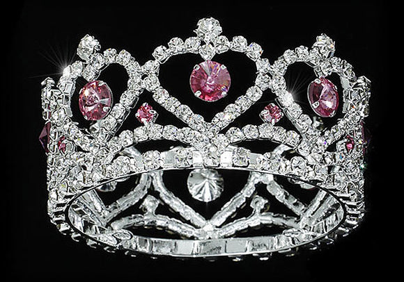 Flower Girl / Baby Crystal Full Circle Round Heart Pink Mini Crown Tiara XT1777