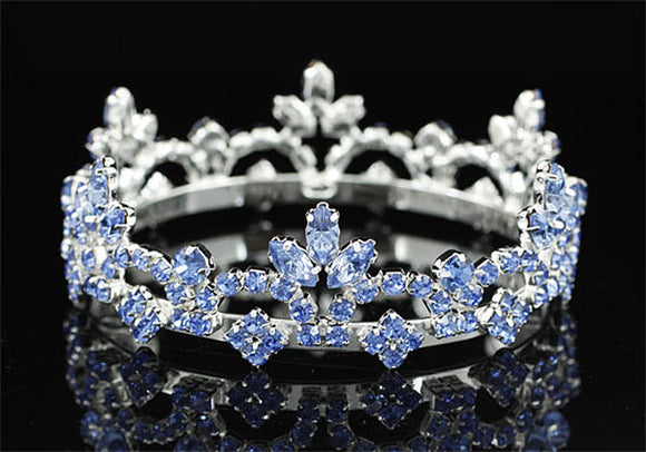 Bridal Flower Girl / Baby Round Full Circle Rhinestone Blue Mini Tiara Crown XT1786