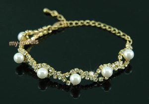 Bridal Fashion White Pearl Crystal Gold Bracelet XB026