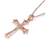 14K Rose Gold Cross Pendant Necklace 0.07 Ct Diamonds