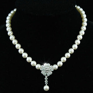 Bridal White Shell Pearl Necklace use Austrian Crystal XC038