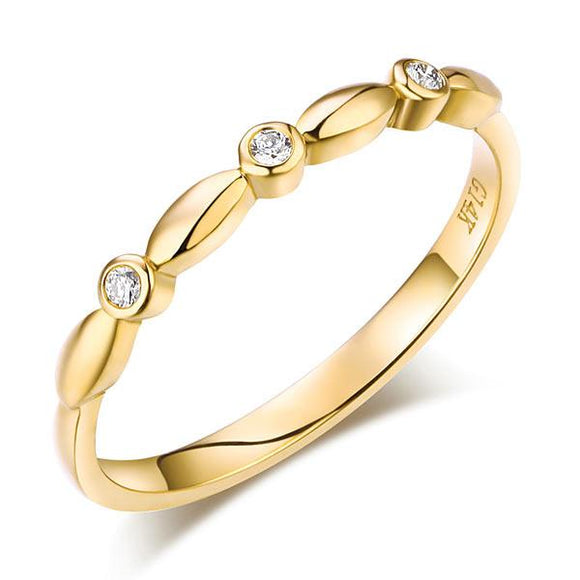 14K Solid Yellow Gold Wedding Band Stackable Ring 0.03 Ct Diamond