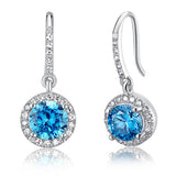 1.5 Carat Created Blue Topaz 925 Sterling Silver Dangle Earrings XFE8027