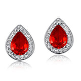 1 Carat Pear Cut Red Created Ruby 925 Sterling Silver Stud Earrings XFE8034