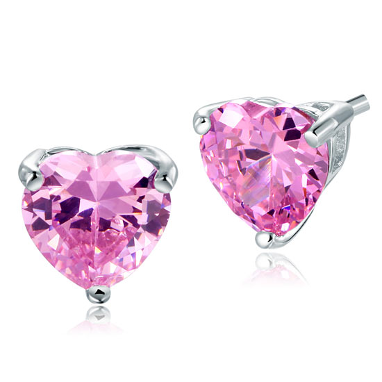 Bridal 2 Carat Pink Heart Cut Stud 925 Sterling Silver Stud Earrings Jewelry XFE8120