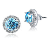 2.5 Carat Round Blue Halo (Removable) Stud 925 Sterling Silver Earrings Jewelry XFE8128