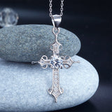 925 Sterling Silver Cross Pendant Necklace Round Cut Created Diamond Jewelry XFN8027