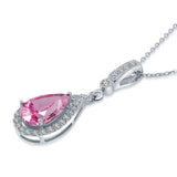 925 Sterling Silver Fashion Bridesmaid Pink Pendant Necklace Bridal Wedding Tear Drop XFN8041