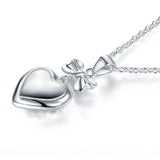 Kids Girl Ribbon Heart Pendant Necklace 925 Sterling Silver Children Jewelry XFN8064