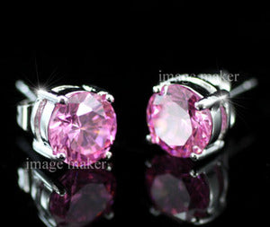 8 mm Pink Cubic Zirconia Stud 18K White Gold Plated Mens Earrings ME254