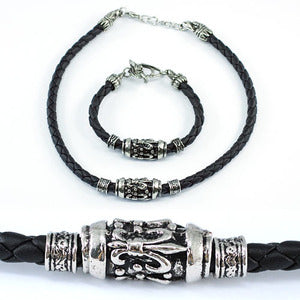 Gothic Cross Black Rubber Brass Mens Necklace Bracelet MN065