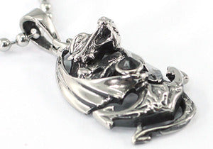 Gothic Flying Dragon w/ Anchor Stainless Steel Mens Pendant Necklace MP020