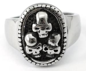 Gothic Three Skulls Stainless Steel Mens Ring MR067